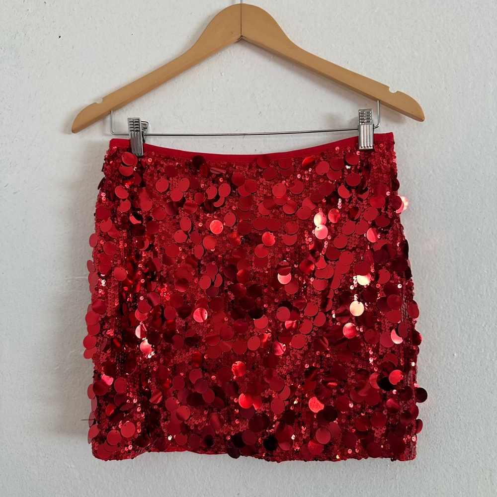Red Sequin Mini Skirt - Women's Party Skirt